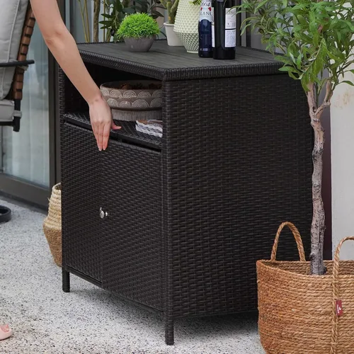 Miniatura 4 de Grand patio Gabinete de almacenamiento de mimbre al aire libre impermeable gabinete de buffet mesa de patio con dos puertas y estantes, aparador