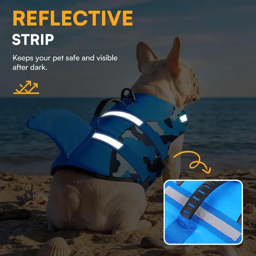 Miniatura 5 de Queenmore - Chaleco salvavidas Ripstop de tiburón para perro, ajustable, con alta flotabilidad y asa de rescate duradera, para perros pequeños