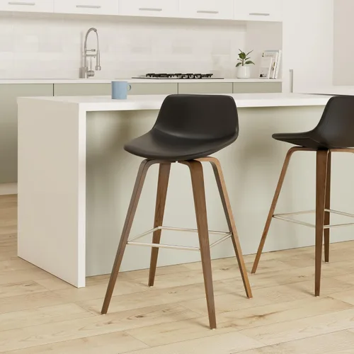 Miniatura 2 de SIMPLIHOME Randolph Taburetes de mostrador (juego de 2) taburetes de bar tapizados de madera curvada de 28 pulgadas de altura del asiento en tela