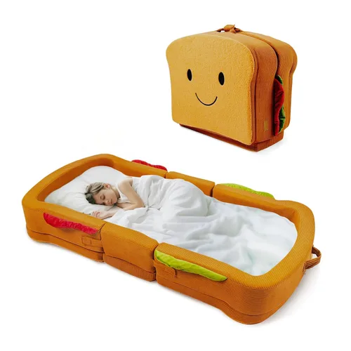 Miniatura 8 de Cama de viaje para niños pequeños, estilo sándwich, camas portátiles para niños pequeños, cuna de viaje plegable de espuma suave para bebés y niños