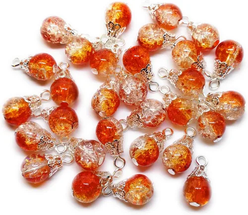 Miniatura 4 de 30pcs Handcrafted Crackle Glass Beads Drops w/Silver Wire & Bead Cap ~Jewelry Making~ (Army Green)