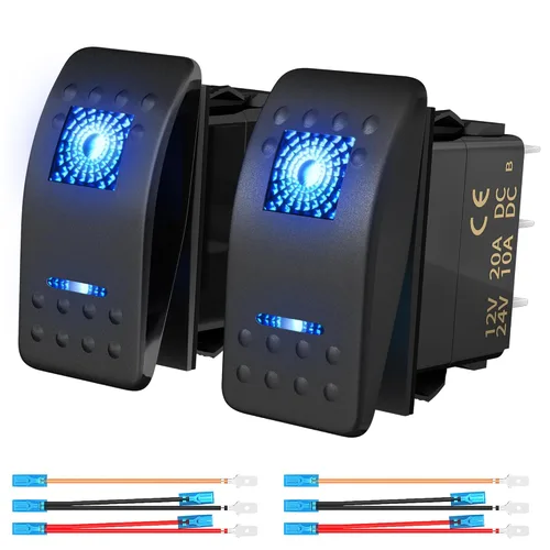 RVBOATPAT Interruptor basculante de barco marino, 2 unidades, 12 V, 20 A, interruptor de barra de luz, luz LED azul, 5 pines, encendido y apagado