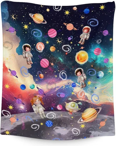 Miniatura 7 de Regalos de planeta – 30 x 40 pulgadas Lindas mantas amantes de los planetas para niños – Manta suave y mullida azul para regazo y oficina