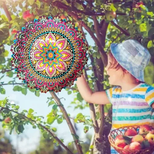 Miniatura 2 de Mandala Blossom Wind Spinner - Molinillos de Viento de Metal Escultura de Viento Colgante Cinética 3D de 12 pulgadas Cortada con Láser