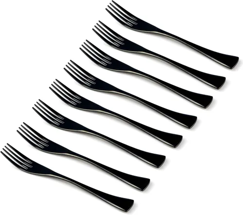 Miniatura 9 de Juego de 4 tenedores y cucharas de ensalada de acero inoxidable 18/10 para pulir color negro Juego de ensalada