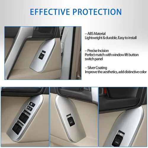 Miniatura 4 de Ajuste para Toyota Land Cruiser Prado FJ150 150 2014-2018 ABS Cubierta del marco del interruptor del botón de elevación de ventana, panel de botón