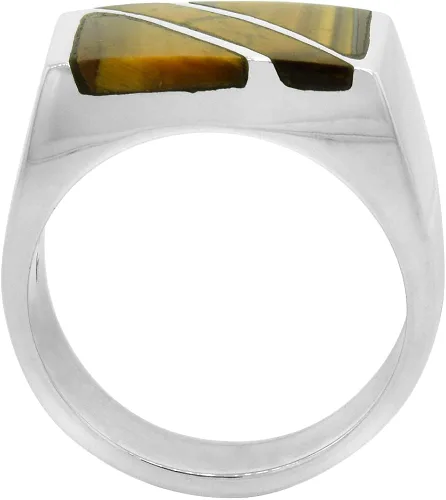 Miniatura 2 de Anillo de plata de ley con diseño de ojo de tigre, rectangular, diagonal, parte trasera sólida, hecho a mano, tamaños 9-13