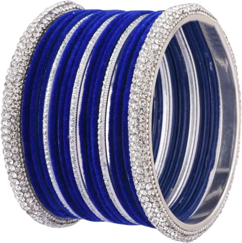 Miniatura 7 de Efulgenz Indian Wedding Bangles Set Crystal CZ Rhinestone Velvet Bridal Bangle Set Bracelet Fashion Jewelry For Women