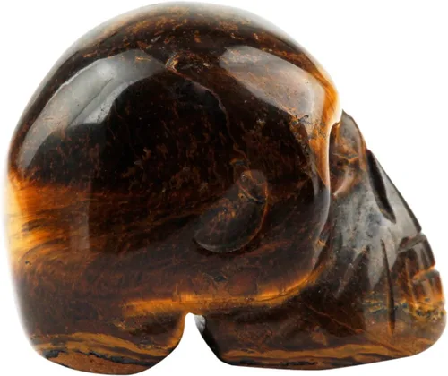 Miniatura 3 de mookaitedecor Juego de 5 esculturas de calavera de cristal de ojo de tigre de 1 pulgada, figura de estatua de piedra preciosa tallada a mano, Marrón