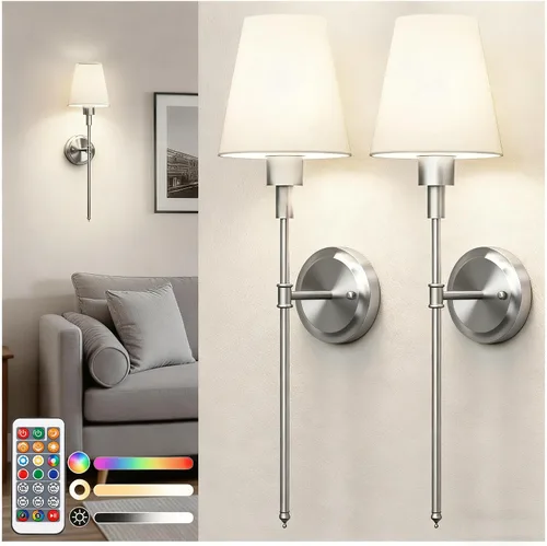 Miniatura 11 de DORESshop Juego de 2 apliques de pared a pilas, inalámbrico, fácil de instalar, regulables y ajustables, lámpara de pared recargable