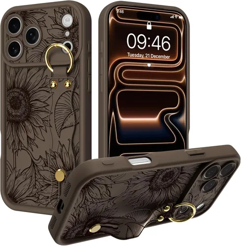 Miniatura 8 de Fiyart Funda diseñada para iPhone 17 Pro Max, tarjetero con ranura para tarjetas, diseño de flores, diseño de girasoles, antiarañazos, protección