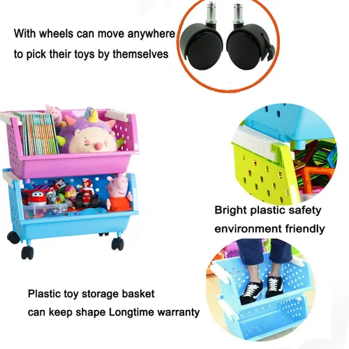 Miniatura 2 de Cofre para juguetes de niños, gran canastilla de almacenamiento, organizador con ruedas, se mueve a todas partes, natural/primario, colección