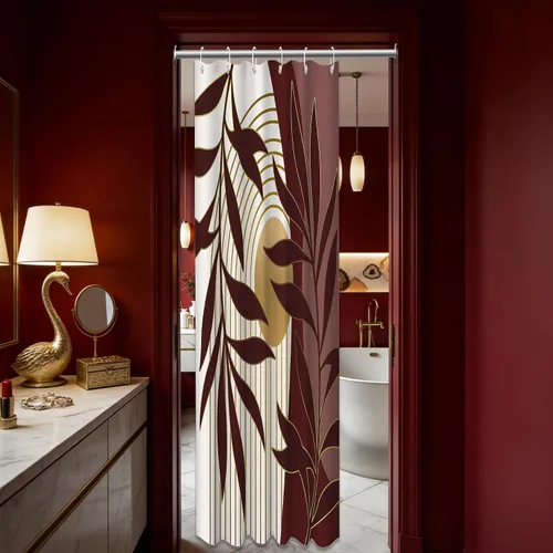Miniatura 23 de Cortina de ducha bohemia en negro y gris, cortinas de ducha modernas de mediados de siglo negro y gris para baño, juego de tela impermeable