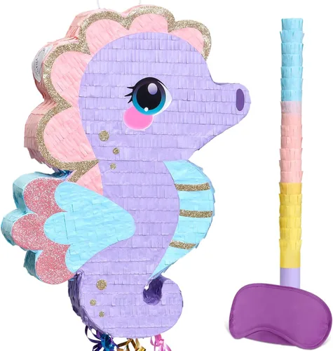 Miniatura 48 de WERNNSAI - Piñata de sirena plegable, piñata de cumpleaños con flecos que incluye cuerda para jalar, venda y bate. Decoraciones