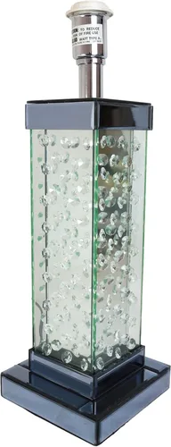 Miniatura 5 de Ebros Gift Moderna y elegante lámpara de mesa rectangular con cristales flotantes biselados de cristal y metal, con pantalla de tela gris, acento