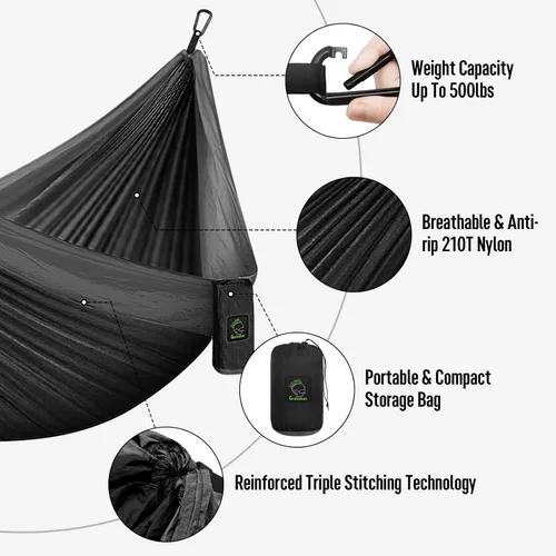 Miniatura 5 de Grassman Hamaca de camping doble y individual hamaca portátil con correas de árbol, hamacas de paracaídas de nailon ligero, accesorios
