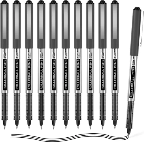 Bolígrafos Shuttle Art, paquete de 10 bolígrafos de punta extra fina de 0.5mm con tinta líquida negra, bolígrafos de secado rápido y duraderos con