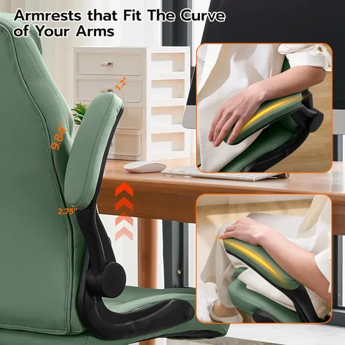 Miniatura 8 de Silla de Escritorio de Oficina, Silla Ergonómica para Computadora con Brazos Abatibles Acolchados y Soporte Lumbar Ajustable, Silla Ejecutiva