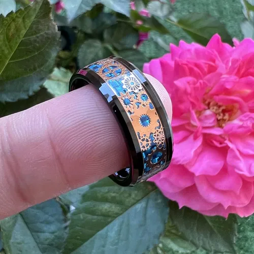 Miniatura 5 de Wow Jewelers - Anillo de tungsteno de 6 mm y 8 mm color negro, plateado, rojo y azul para hombres y mujeres, anillos de matrimonio estilo Steampunk
