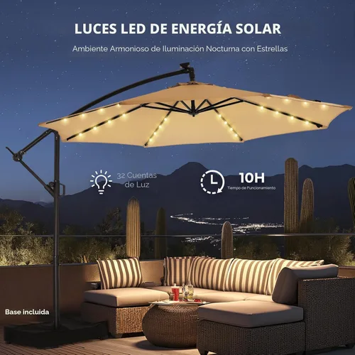 Miniatura 5 de HOMSHADE - Sombrilla de patio de 10 pies con luces solares, voladiza, con luz y base, sombrilla colgante para exteriores con protección UV UPF50+