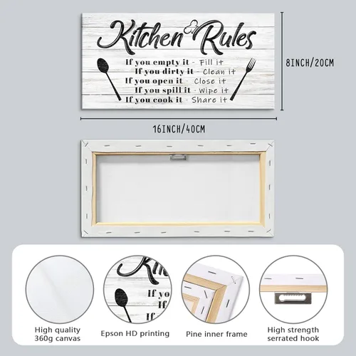Miniatura 5 de Pinetree Art Kitchen Rules - Decoración de pared, divertida cita inspiradora, arte moderno, rústico, decoración de cocina (8 x 16 pulgadas, ancho)