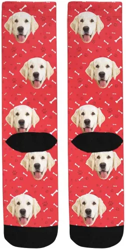 Miniatura 4 de Calcetines personalizados con foto de la mascota, huellas de pisadas de gato y perro, patas, huesos, calcetines largos con imagen para hombres