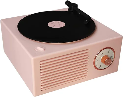 Parlantes Bluetooth con estilo de tocadiscos de vinilo, graves mejorados, volumen alto, 3 opciones de color, blanco, verde y rosa, bonito regalo