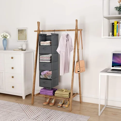Miniatura 6 de MAX Houser Organizador colgante de armario de 6 niveles, estante colgante de armario con 2 ganchos resistentes para almacenamiento, plegable Gris-d3