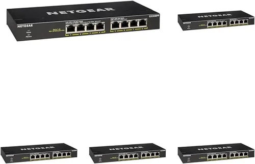 NETGEAR Switch Essentials no administrado PoE+ Gigabit Ethernet de 8 puertos (GS308PP) – con 8 x PoE+ @ 83W, montaje en escritorio o pared (paquete