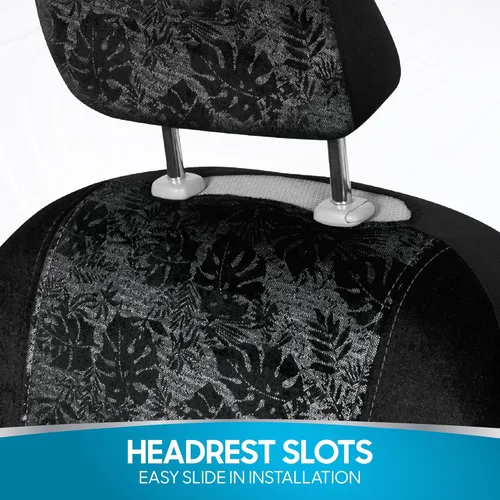 Miniatura 6 de BDK Fundas de asiento de coche Black Maui para asientos delanteros, paquete de 2 – Patrón tropical con reposacabezas a juego, diseño sin laterales