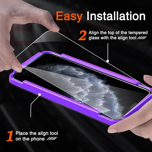 Miniatura 4 de Milomdoi Paquete de 3 Protectores de Pantalla para Apple iPhone 11 Pro Max con Paquete de 3 Protectores de Lente de Cámara de Vidrio Templado