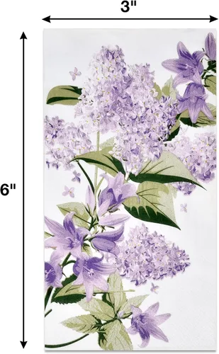 Miniatura 7 de 100 servilletas para invitados, diseño floral morado, 3 capas, desechables, papel lila, toallas de mano elegantes, decoración de flores