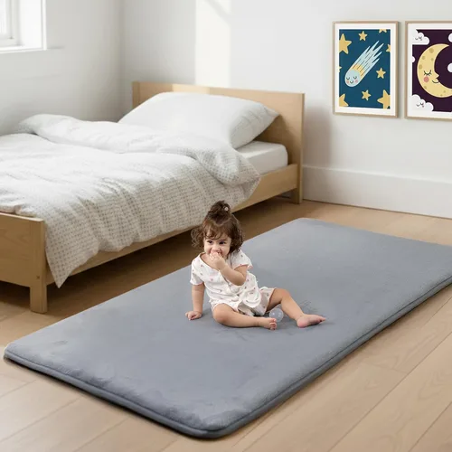 Tapete de piso para bebé de 1.3 pulgadas de grosor para junto a la cama, alfombra runner básica de espuma acolchada suave de felpa de 28 x 72 Gris
