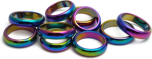 Miniatura 13 de Morchic - Anillos unisex de piedras de hematita, para equilibrar ansiedad, chakra raíz, (paquete de tamaños mixtos)