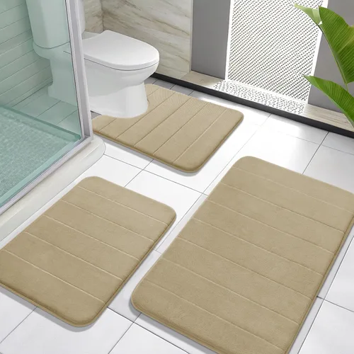 Miniatura 14 de Yimobra Juego de 3 tapetes de baño de espuma viscoelástica con alfombra de inodoro en forma de U, antideslizantes, súper suaves, absorbentes, de Gris