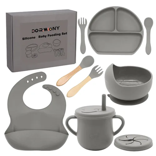 Miniatura 14 de Juego de alimentación para bebés 100% de silicona, sin BPA, con ventosa, plato dividido, juego de platos de autoalimentación para niños pequeños