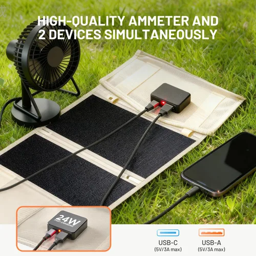 Miniatura 3 de Litheli Cargador de panel solar portátil de 24 W, mini panel solar plegable para camping, senderismo y uso en ventanas, IP54 impermeable, USB