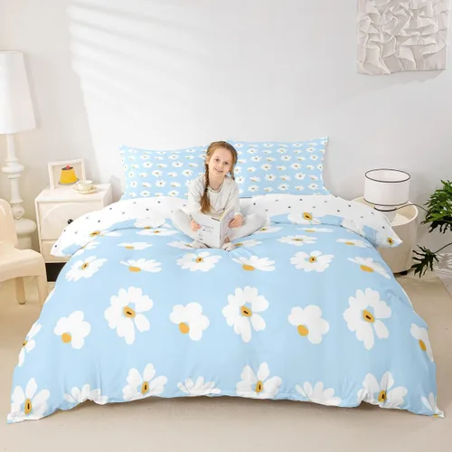 Miniatura 2 de Castle Fairy Juego de funda de edredón con diseño floral de margaritas, tamaño individual, juego de ropa de cama de flores silvestres de dibujos