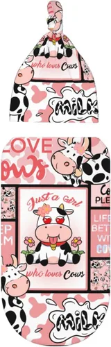 Juego de mantas para recién nacido con gorro de Who Love Cows, manta de recepción para recién nacido para niño y niña, saco de envolver para ducha,
