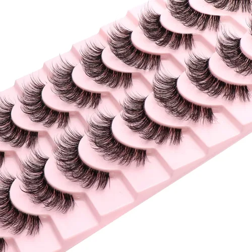 Miniatura 4 de Veleasha - Paquete de 10 pares de pestañas postizas con banda transparente, curvatura D, pestañas rusas, aspecto natural, banda suave transparente