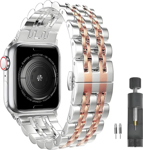 Miniatura 11 de Correa delgada de acero inoxidable compatible con Apple Watch Ultra 3/2/1 (1.929 in) y Series 11 10 9-1 SE 3-1 (46/45/44/42/41/40/1.496 in), correa