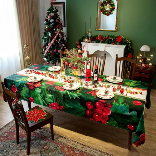 Miniatura 7 de Mantel rectangular de Navidad de 60 x 102 pulgadas, impermeable, decoración navideña, mantel rectangular impreso para Nochevieja, mantel rectangular