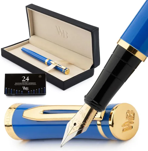 Miniatura 52 de Conjunto de pluma estilográfica Wordsworth & Black, plumín extra fino dorado de 18 quilates, incluye 24 cartuchos de tinta, convertidor de repuesto
