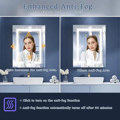 Miniatura 5 de ExBrite Botiquín de baño con iluminación LED con espejo, 24 x 30 pulgadas, empotrado o montaje en superficie, antivaho, atenuación continua, ajuste