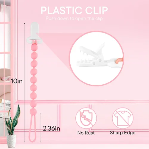 Miniatura 5 de MINMUNJIU Clips para chupete para bebé, paquete de 6 clips flexibles y suaves de silicona para chupete para niñas, artículos esenciales para recién
