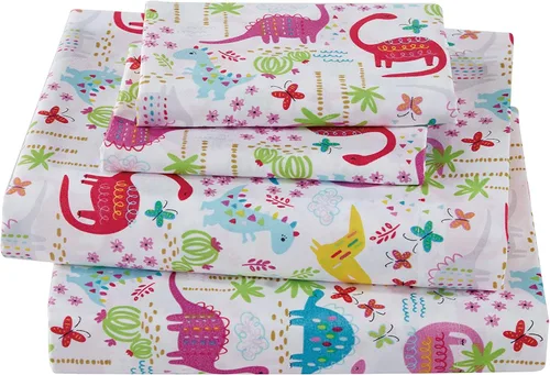Fancy Linen Juego de sábanas de dinosaurio, color rosa, púrpura, turquesa, verde lima, para niñas y adolescentes, nuevo (Tamaño individual)