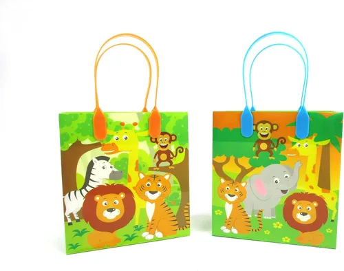 Miniatura 3 de TINYMILLS Bolsas de regalo con temática de animales de la selva de safari con asas, bolsas de dulces de libro de selva para fiestas de cumpleaños