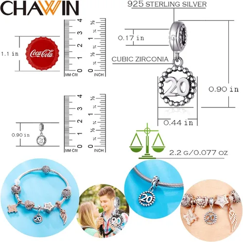Miniatura 7 de 16 17 18 19 20 21 22 24 25 26 30 32 33 35 37 40 49 50 60 69 77 80 88 99 dijes de plata de ley 925 que se ajustan a pulserascollar Pandora colgantes