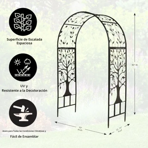 Miniatura 3 de Plow & Hearth Arco de metal para jardín al aire libre Árbol de la vida 83 pulgadas de alto Negro Celosía de acero para plantas y enredaderas