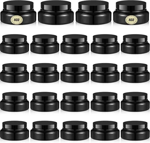Tessco for you Paquete de 24 frascos de plástico con etiquetas de tapas, contenedores multiusos, recipientes vacíos para exfoliación corporal, Negro